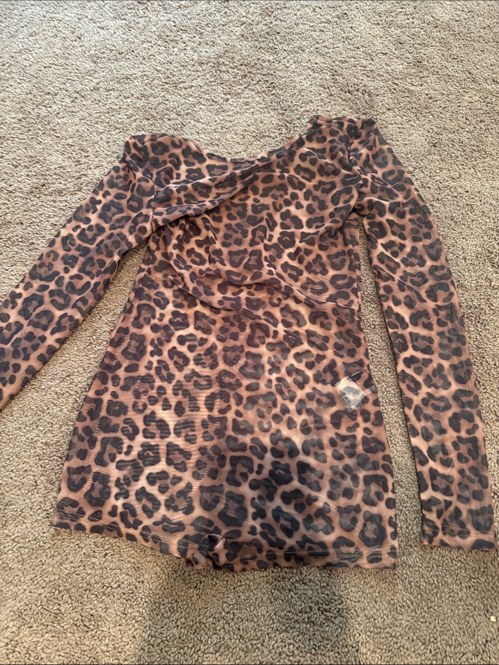 SHEIN Brown Leopard Print Long Sleeve Bodysuit